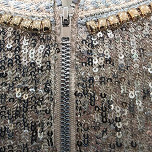 NWT Guess Sequined Cocktail Party Dress Silver/Gold Women's XS Lined, V-Neck! - Picture 15 of 16